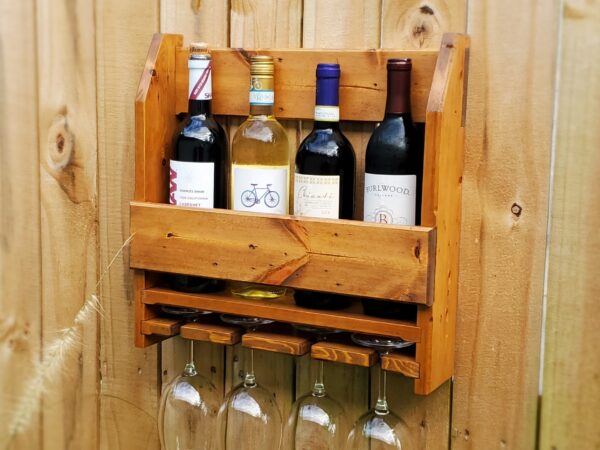 modern rustic style wine shelf with glass holder, wine bottle rack, wine glass hanging, man cave accessories, gift for him, wall mounted wood shelf, modern rustic home décor, kitchen wall decoration, housewarming gift, handmade products, handcrafted