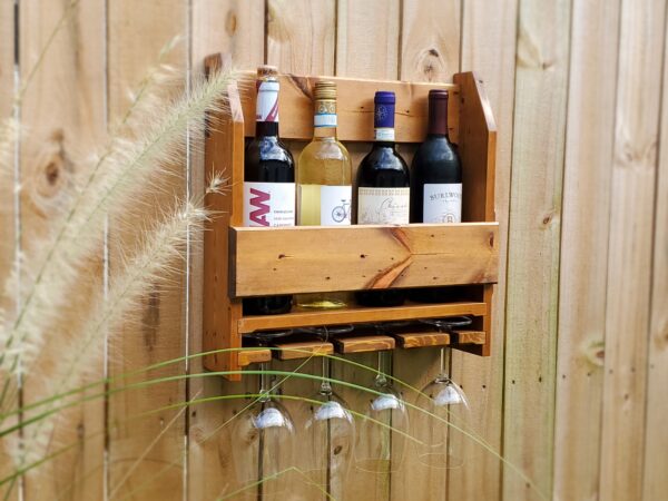 modern rustic style wine shelf with glass holder, wine bottle rack, wine glass hanging, man cave accessories, gift for him, wall mounted wood shelf, modern rustic home décor, kitchen wall decoration, housewarming gift, handmade products, handcrafted