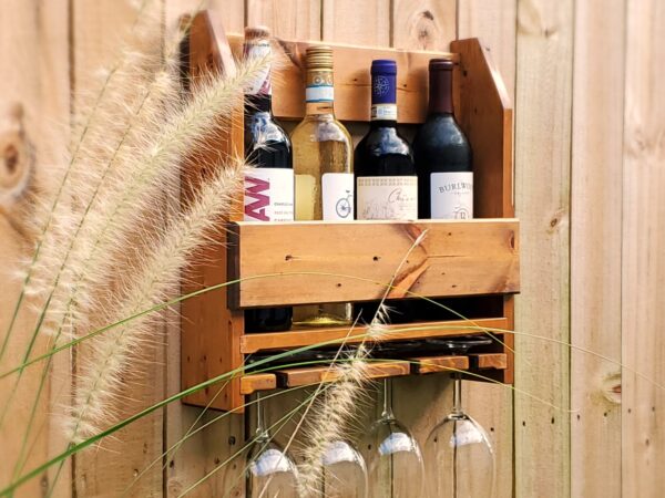 modern rustic style wine shelf with glass holder, wine bottle rack, wine glass hanging, man cave accessories, gift for him, wall mounted wood shelf, modern rustic home décor, kitchen wall decoration, housewarming gift, handmade products, handcrafted