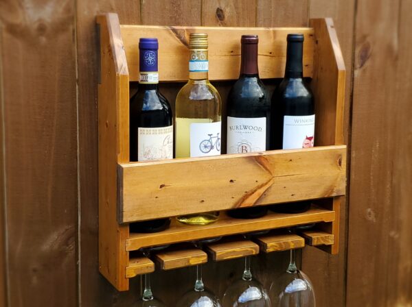 modern rustic style wine shelf with glass holder, wine bottle rack, wine glass hanging, man cave accessories, gift for him, wall mounted wood shelf, modern rustic home décor, kitchen wall decoration, housewarming gift, handmade products, handcrafted