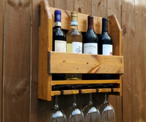 modern rustic style wine shelf with glass holder, wine bottle rack, wine glass hanging, man cave accessories, gift for him, wall mounted wood shelf, modern rustic home décor, kitchen wall decoration, housewarming gift, handmade products, handcrafted