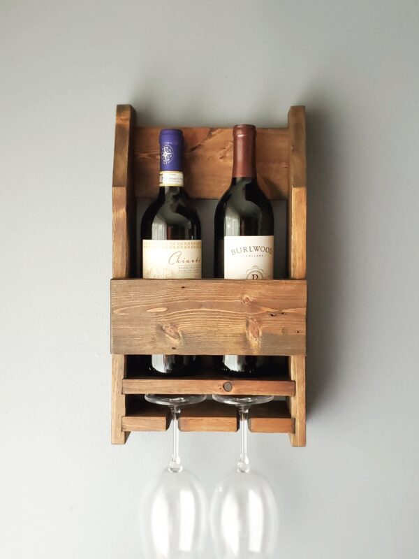 modern farmhouse style wine shelf, wine bottle rack with glass holder, man cave accessories, gift for him, wall mounted wood shelf, modern rustic home décor, kitchen wall decoration, housewarming gift, dining room décor, handmade products, handcraft