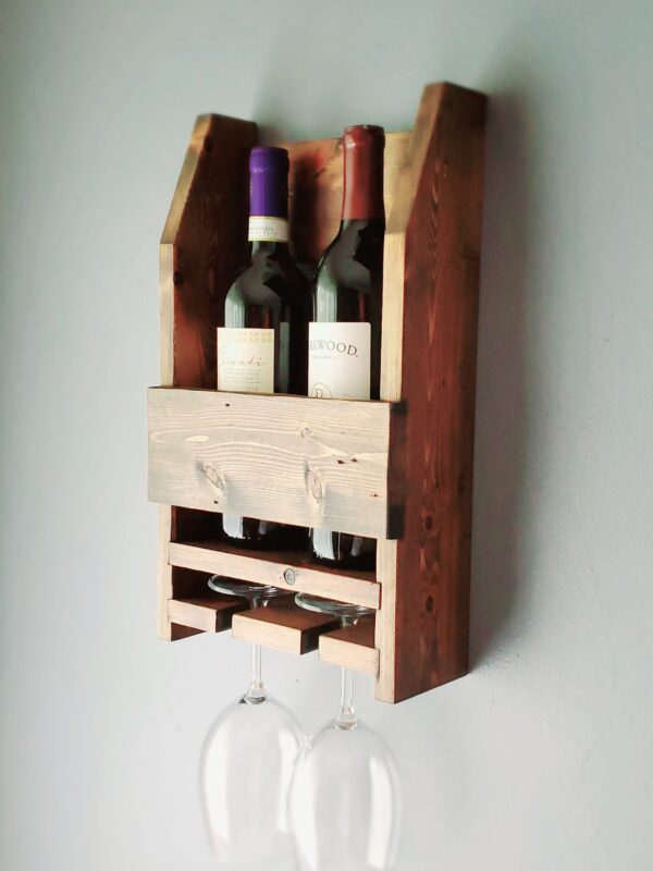 modern farmhouse style wine shelf, wine bottle rack with glass holder, man cave accessories, gift for him, wall mounted wood shelf, modern rustic home décor, kitchen wall decoration, housewarming gift, dining room décor, handmade products, handcraft