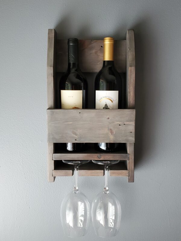 modern farmhouse style wine shelf, wine bottle rack with glass holder, man cave accessories, gift for him, wall mounted wood shelf, modern rustic home décor, kitchen wall decoration, housewarming gift, dining room décor, handmade products, handcraft