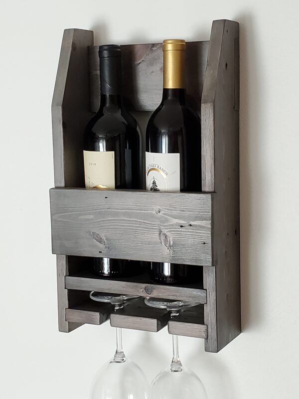 modern farmhouse style wine shelf, wine bottle rack with glass holder, man cave accessories, gift for him, wall mounted wood shelf, modern rustic home décor, kitchen wall decoration, housewarming gift, dining room décor, handmade products, handcraft