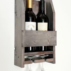 modern farmhouse style wine shelf, wine bottle rack with glass holder, man cave accessories, gift for him, wall mounted wood shelf, modern rustic home décor, kitchen wall decoration, housewarming gift, dining room décor, handmade products, handcraft