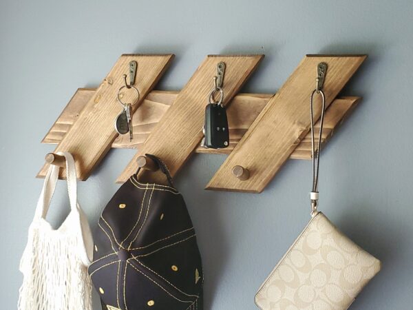 Coat Rack and Key Holder, Modern Rustic hanger, Entryway Key Organizer, Handmade Key Shelf, Wall-mounted, Wooden shelves