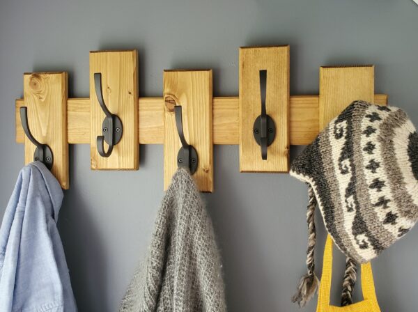 Wooden coat Rack, Modern Rustic hanger, Entryway Organizer, Handmade Wood Shelf, Wall-mounted décor, Farm House Style decoration, Heavy duty hooks, handmade house decor