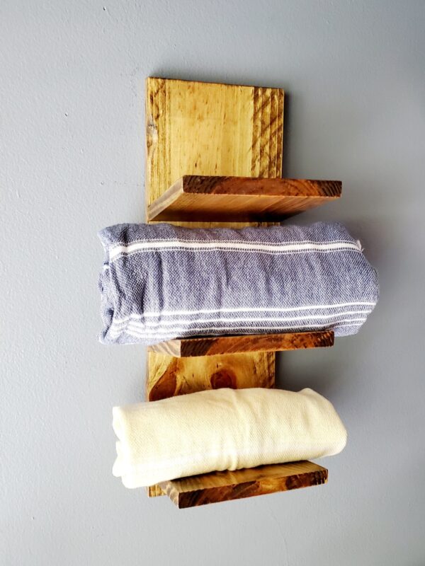 Wall mounted Towel Rack, Modern Rustic Style with Beveled Edges, Farm House wood shelf, shower Towel rack, Bathroom, Shower, Wet room, Poolside cabana, Guest room bathroom, Gym rack, home decor, guest house decoration