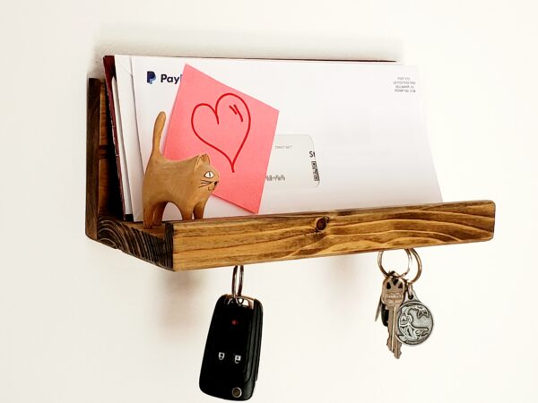 Entryway Mail Organizer, Magnetic key holder, Modern Rustic Mail Holder, Handmade Key Shelf, Wall-mounted letter rack