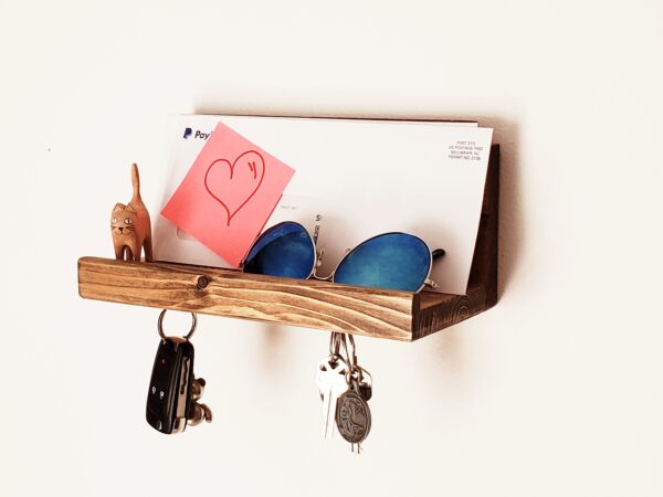 Entryway Mail Organizer, Magnetic key holder, Modern Rustic Mail Holder, Handmade Key Shelf, Wall-mounted letter rack