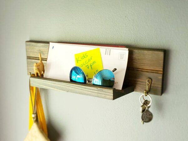 Entryway Mail Key Organizer, Modern Rustic Mail Holder, Entry door décor, Handmade Key Shelf, Wall-mounted letter wooden rack, mud room mail shelf, handmade home functional décor, wall mounted wood shelf, key hooks hangers, sunglasses display, housewarming gift