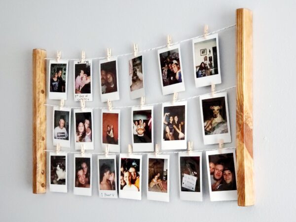 Wall mounted polaroid pictures rack, Clothespin Photo collage holder, College dorm décor, study room accessory, Snaps Displaying, Fuji Instax prints, Fun decoration, Instant pics, handmade home décor, HP Sprocket prints display