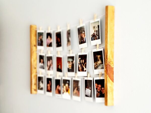 Wall mounted polaroid pictures rack, Clothespin Photo collage holder, College dorm décor, study room accessory, Snaps Displaying, Fuji Instax prints, Fun decoration, Instant pics, handmade home décor, HP Sprocket prints display