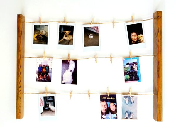 Wall mounted polaroid pictures rack, Clothespin Photo collage holder, College dorm décor, study room accessory, Snaps Displaying, Fuji Instax prints, Fun decoration, Instant pics, handmade home décor, HP Sprocket prints display