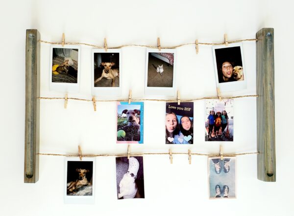 Wall mounted polaroid pictures rack, Clothespin Photo collage holder, College dorm décor, study room accessory, Snaps Displaying, Fuji Instax prints, Fun decoration, Instant pics, handmade home décor, HP Sprocket prints display