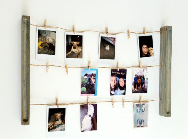 Wall mounted polaroid pictures rack, Clothespin Photo collage holder, College dorm décor, study room accessory, Snaps Displaying, Fuji Instax prints, Fun decoration, Instant pics, handmade home décor, HP Sprocket prints display