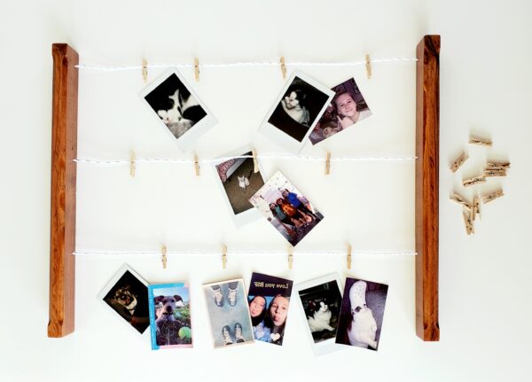 Wall mounted polaroid pictures rack, Clothespin Photo collage holder, College dorm décor, study room accessory, Snaps Displaying, Fuji Instax prints, Fun decoration, Instant pics, handmade home décor, HP Sprocket prints display