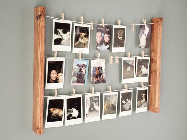 Wall mounted polaroid pictures rack, Clothespin Photo collage holder, College dorm décor, study room accessory, Snaps Displaying, Fuji Instax prints, Fun decoration, Instant pics, handmade home décor, HP Sprocket prints display