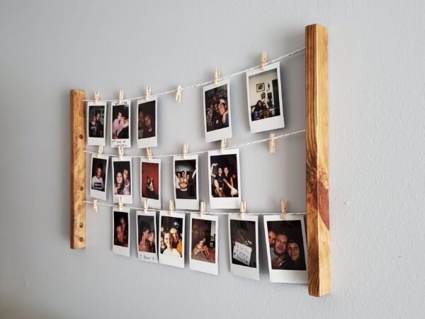 Wall mounted polaroid pictures rack, Clothespin Photo collage holder, College dorm décor, study room accessory, Snaps Displaying, Fuji Instax prints, Fun decoration, Instant pics, handmade home décor, HP Sprocket prints display