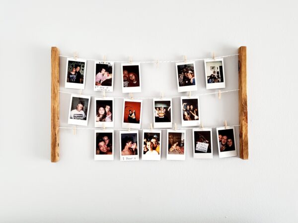 Wall mounted polaroid pictures rack, Clothespin Photo collage holder, College dorm décor, study room accessory, Snaps Displaying, Fuji Instax prints, Fun decoration, Instant pics, handmade home décor, HP Sprocket prints display