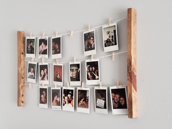 Wall mounted polaroid pictures rack, Clothespin Photo collage holder, College dorm décor, study room accessory, Snaps Displaying, Fuji Instax prints, Fun decoration, Instant pics, handmade home décor, HP Sprocket prints display