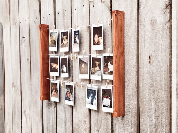 Wall mounted polaroid pictures rack, Clothespin Photo collage holder, College dorm décor, study room accessory, Snaps Displaying, Fuji Instax prints, Fun decoration, Instant pics, handmade home décor, HP Sprocket prints display