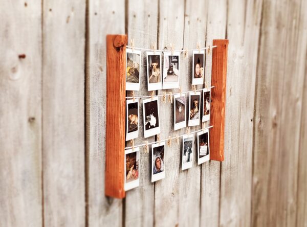 Wall mounted polaroid pictures rack, Clothespin Photo collage holder, College dorm décor, study room accessory, Snaps Displaying, Fuji Instax prints, Fun decoration, Instant pics, handmade home décor, HP Sprocket prints display