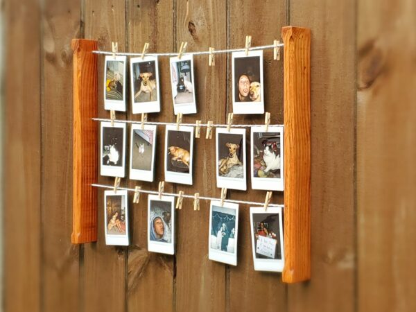 Wall mounted polaroid pictures rack, Clothespin Photo collage holder, College dorm décor, study room accessory, Snaps Displaying, Fuji Instax prints, Fun decoration, Instant pics, handmade home décor, HP Sprocket prints display