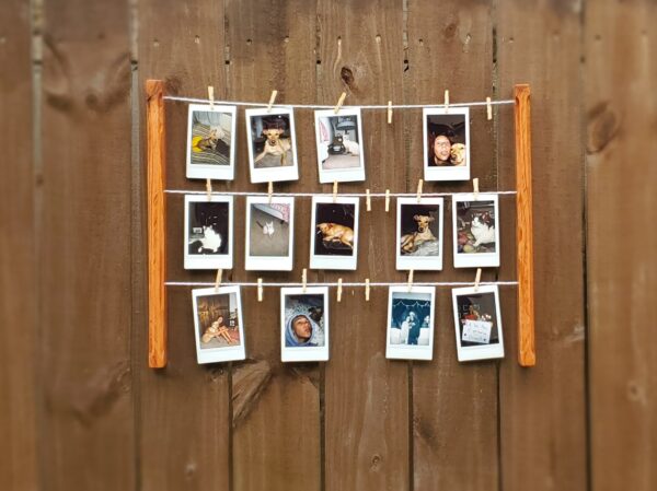 Wall mounted polaroid pictures rack, Clothespin Photo collage holder, College dorm décor, study room accessory, Snaps Displaying, Fuji Instax prints, Fun decoration, Instant pics, handmade home décor, HP Sprocket prints display