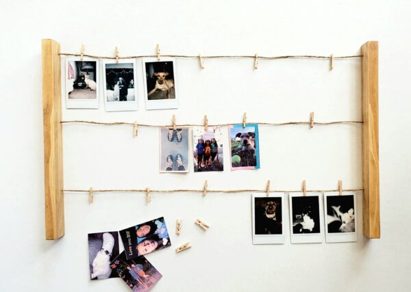 Wall mounted polaroid pictures rack, Clothespin Photo collage holder, College dorm décor, study room accessory, Snaps Displaying, Fuji Instax prints, Fun decoration, Instant pics, handmade home décor, HP Sprocket prints display